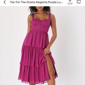 Lulus Magenta Purple Tiered Midi Dress - Brand New!